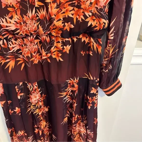 NWT warm NY Orange Floral Long Sleeve Maxi Dress 3 Large - Picture 7 of 14